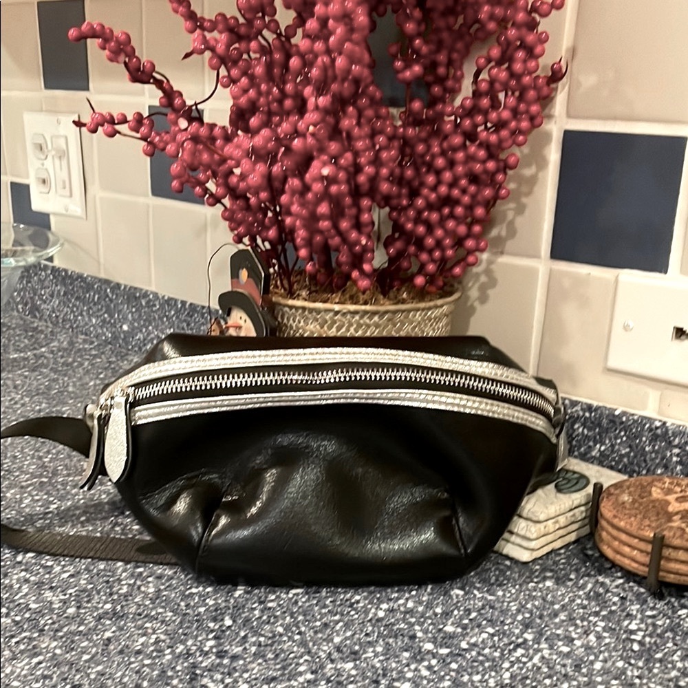 •SOL AND SELENE• Unisex black + silver hip belt bag // adjustable // neoprene